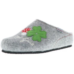Damen Hausschuhe Pantoffeln Pantoletten Naturwollfilz (Viel Glück) Grau - Grau