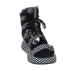 Damen Sandalen Sandale Plateau Bequem Freizeit Leder-/Textilkombination Geometrisch Plateau-Sandaletten - Schwarz -Mode-Sandalen-Shop 24953063 04