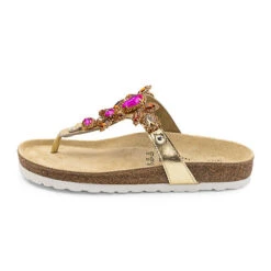 Pantolette Softnappaleder Supersoft Damenschuhe Zehensteg Nappaleder - Gold -Mode-Sandalen-Shop 26031950 02