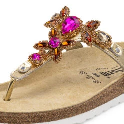 Pantolette Softnappaleder Supersoft Damenschuhe Zehensteg Nappaleder - Gold -Mode-Sandalen-Shop 26031950 04