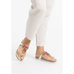 Pantolette Softnappaleder Supersoft Damenschuhe Zehensteg Nappaleder - Gold -Mode-Sandalen-Shop 26031950 07