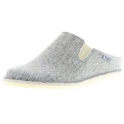Damen Hausschuhe Pantoffeln Pantoletten Slipper Naturwollfilz Strickoptik Grau - Grau