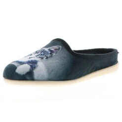 Damen Hausschuhe Pantoletten Pantoffeln Katze Schwarz/mehrfarbig - Schwarz