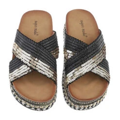 Plateausandaletten , Flach, Nieten, Pailletten, Offene Ferse -Mode-Sandalen-Shop 29125493 04