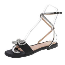 Riemchensandalen Schnalle, Blockabsatz, Riemen, Strass - Schwarz