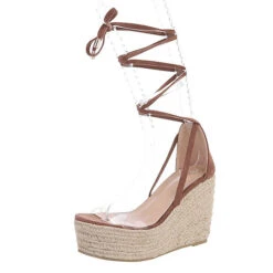 Plateausandaletten Hakenschnürung, Keilabsatz/Wedge, Geflochten