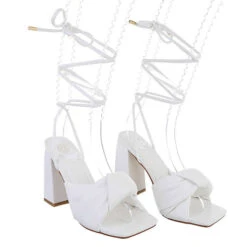 Sandalen & Sandaletten Hakenschnürung, Blockabsatz, Geflochten - Weiß -Mode-Sandalen-Shop 29129523 04