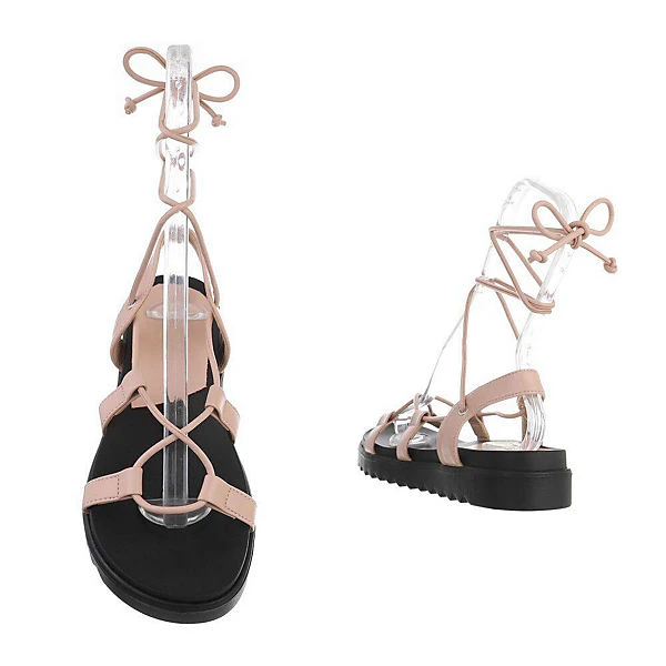 Riemchensandalen Hakenschnürung, Flach, Dekoschnüre 5 Riemchensandalen Hakenschnürung, Flach, Dekoschnüre – Bild 3