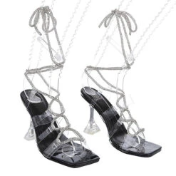 Sandalen & Sandaletten Hakenschnürung, Trichterabsatz, Strass, Kette, Transparentes Obermaterial, Transparenter Absatz 9 Sandalen & Sandaletten Hakenschnürung, Trichterabsatz, Strass, Kette, Transparentes Obermaterial, Transparenter Absatz -Mode-Sandalen-Shop 29345848 04